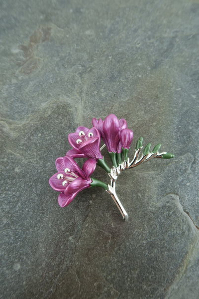 Fushia Freesia Flowers Brooch
