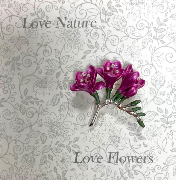 Fushia Freesia Flowers Brooch