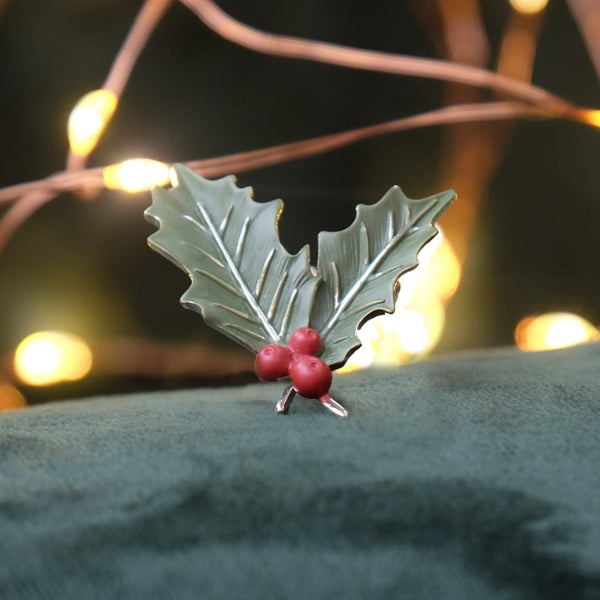 Holly Christmas Brooch
