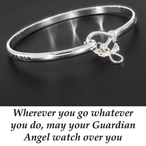 Equilibrium Silver Plated Guardian Angel Meaningful Words Bangle