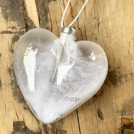 Feather Filled Glass Heart
