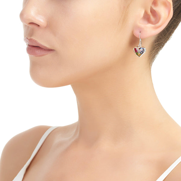 Sterling Silver Drop Earrings - Mixed Flowers - Heart