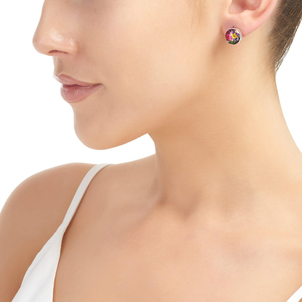 Sterling Silver Stud Earrings - Mixed Flowers - Round