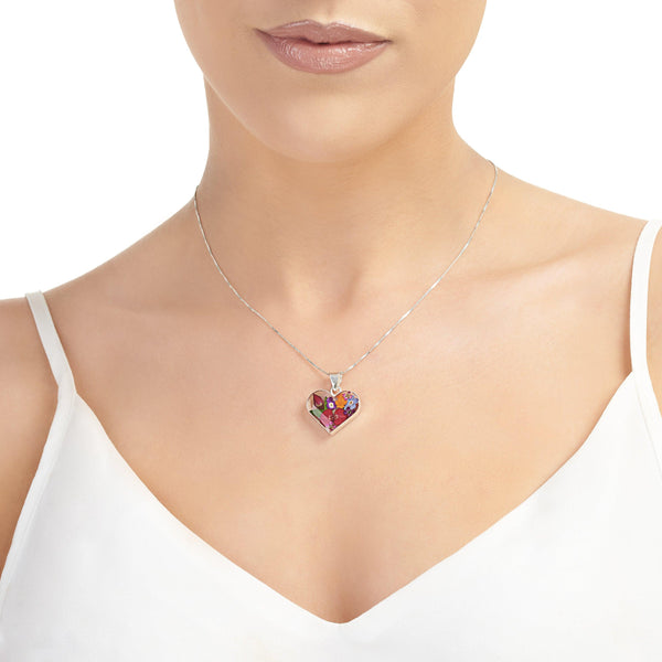 Sterling Silver Pendant - Mixed Flowers - Heart