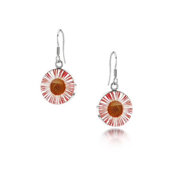 Sterling Silver Drop Earrings - Daisy Pink - Round