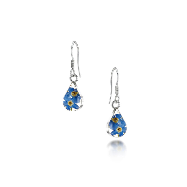 Sterling Silver Drop Earrings - Forget-Me-Not -Teardrop