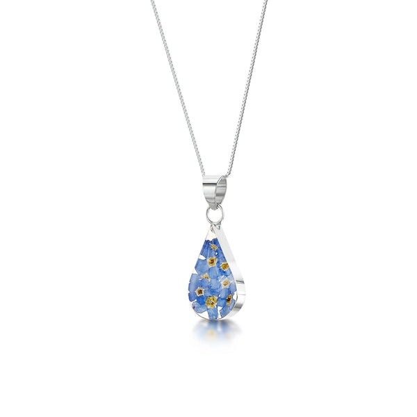 Sterling Silver Pendant - Forget-Me-Not -Teardrop