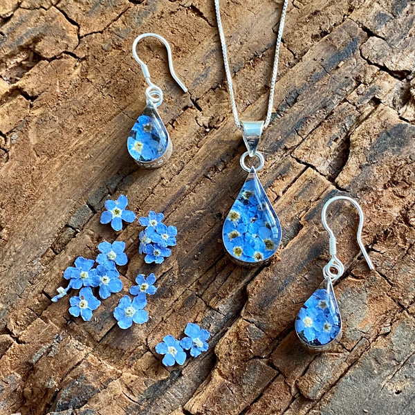 Sterling Silver Pendant - Forget-Me-Not -Teardrop