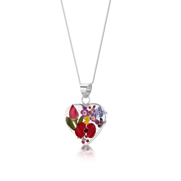 Sterling Silver Pendant - Mixed Flowers - Heart