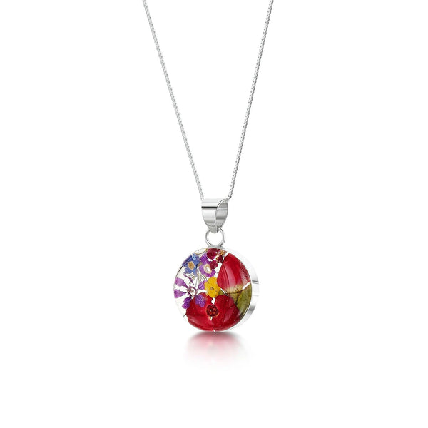 Sterling Silver Pendant - Mixed Flowers - Round