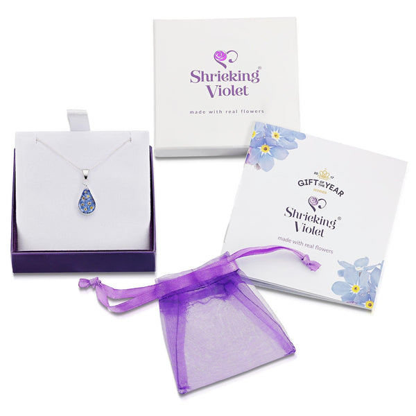 Sterling Silver Pendant - Forget-Me-Not -Teardrop