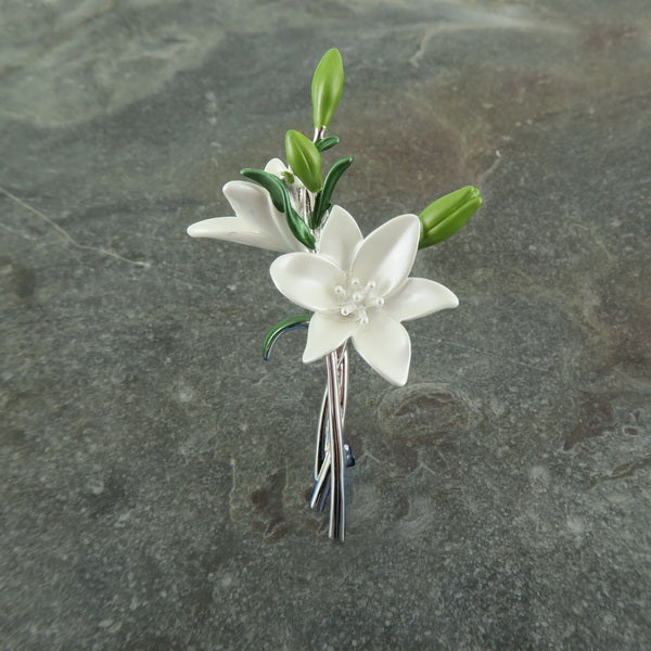 Lily Spray White Flower Brooch