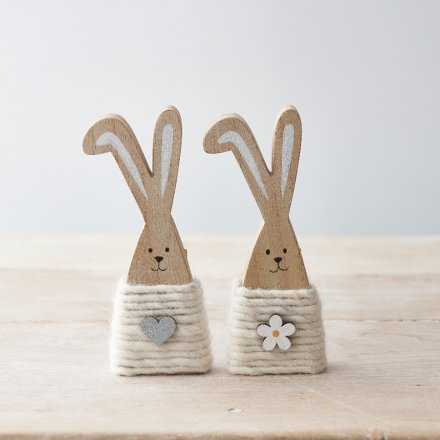 Wooden Bunny with Heart or Flower