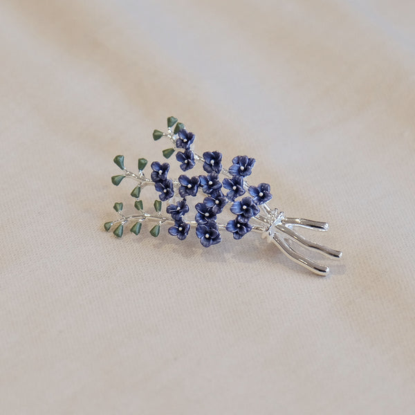 Delphinium Flower Brooch - Silver Plated
