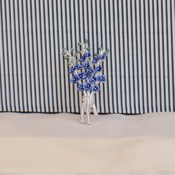 Delphinium Flower Brooch - Silver Plated