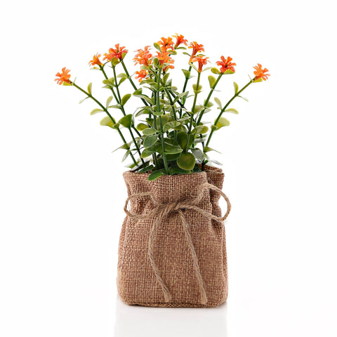 Orange Flower Faux Plant in Hessian Sack 15cm