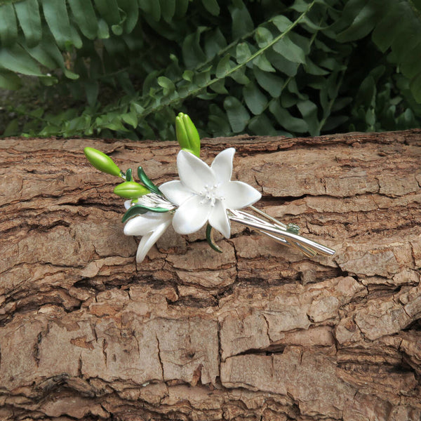 Lily Spray White Flower Brooch