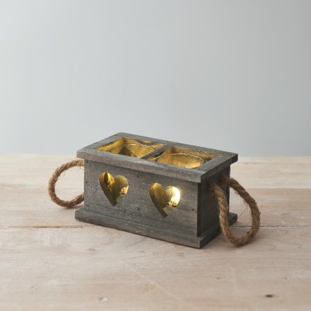 Grey Wooden Candle Holder Tray 15cm