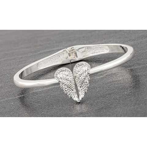 Equilibrium Pave Angel Wings Silver Plated Bangle