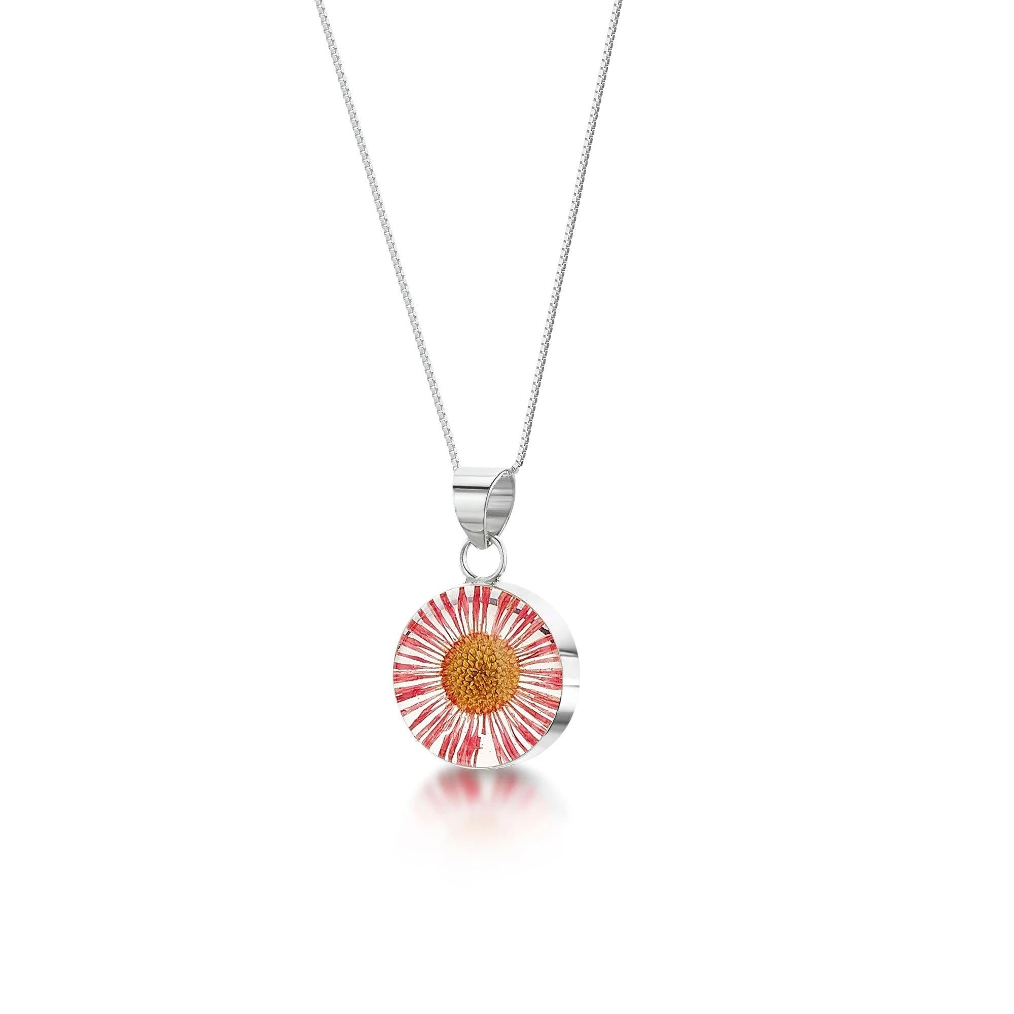 Sterling Silver Pendant - Daisy Pink - Round