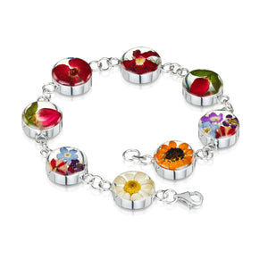 Sterling Silver Bracelet - Mixed Flower - Large Round