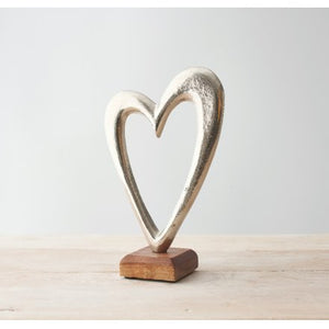 Silver Heart on Wooden Base
