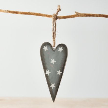 Hanging Grey Heart with Stars